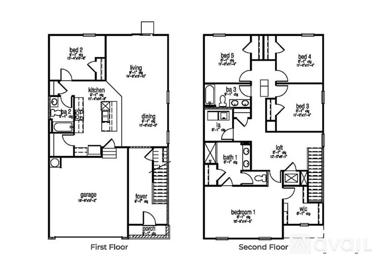 A floor plan of a two-story house with labeled rooms.