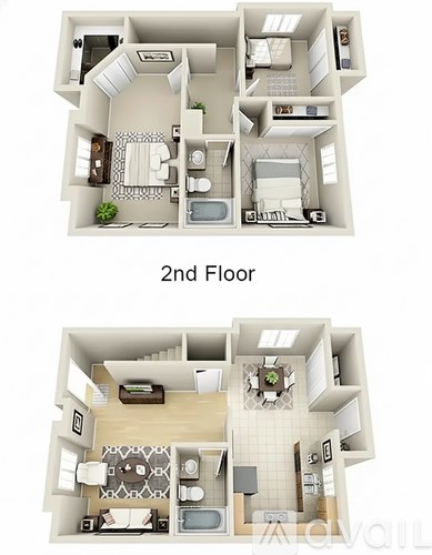 A floor plan of a two-story apartment.