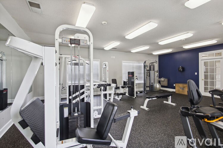 A well-equipped gym with various exercise machines and weights.