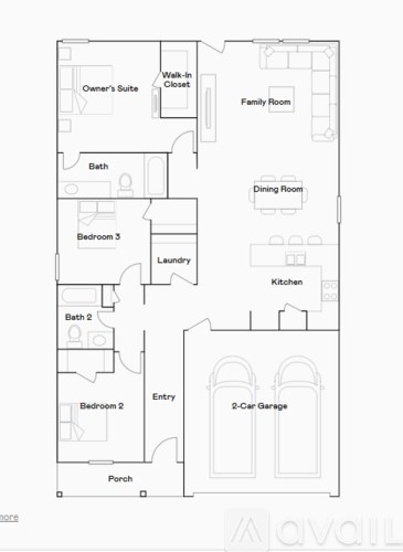 A floor plan of a house with labeled rooms such as a Dining Room and a Family Room.