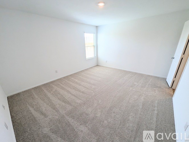 A room with a carpeted floor and a window letting in natural light.