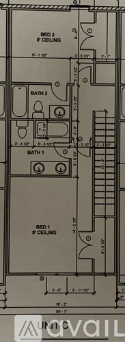 A floor plan of a house with three bedrooms and two bathrooms.