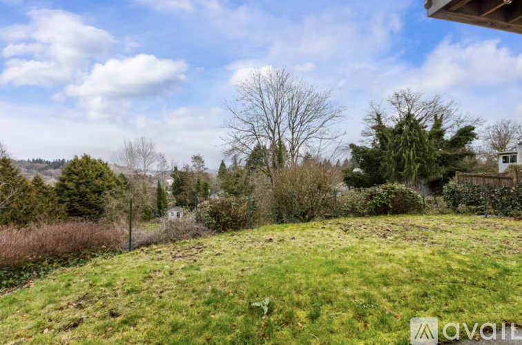 A grassy field with trees and a fence in the distance.