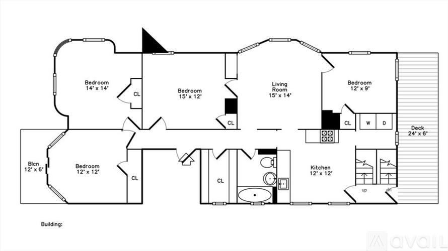 A black and white image of a floor plan for a building.