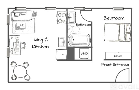 A black and white image of a floor plan for an apartment.