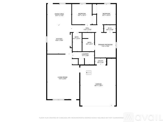 A floor plan for a home with a living room, two kitchens, two bedrooms, a bathroom, and a garage.