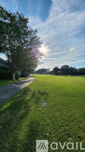 A sunny day in a grassy field with a pathway.