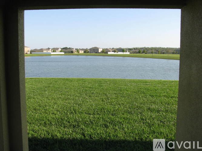 A view of a grassy field through a window.