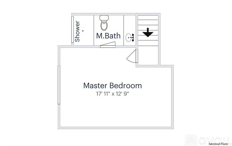 A floor plan of a master bedroom with a shower and a bathtub.