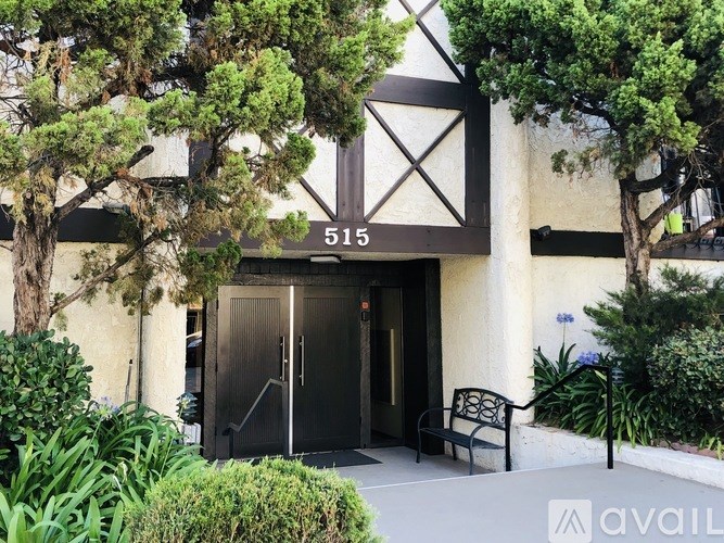 The image shows a building entrance with a black door and a sign that reads "515".