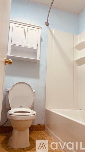 A white toilet in a bathroom with blue walls.