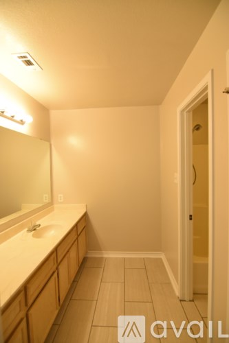 A bathroom with a sink and mirror.