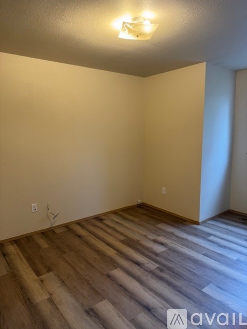 A room with wooden flooring and a light on the ceiling.