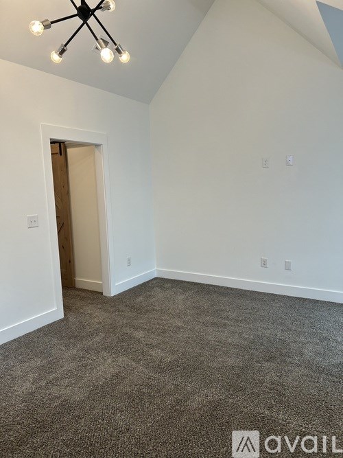 A room with a carpeted floor and a ceiling light fixture.