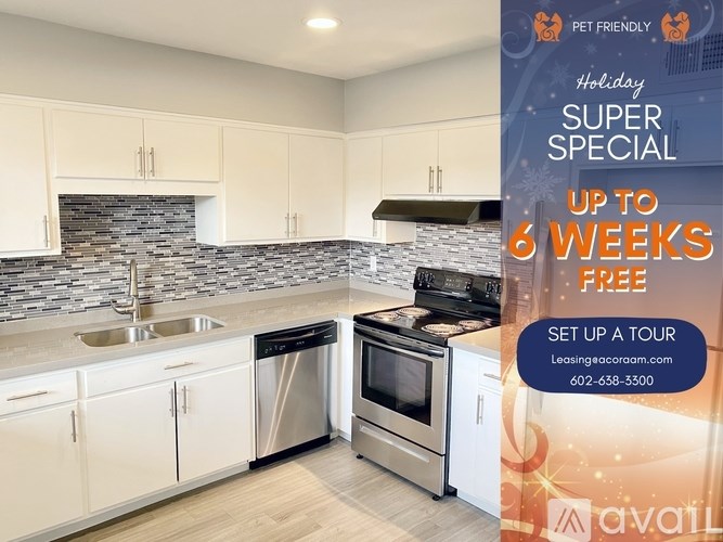 A kitchen with a holiday special offer for a leasing company.