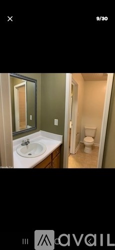 A bathroom with a sink, mirror, and toilet.