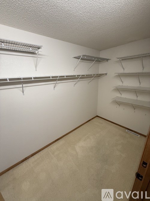 Empty room with white walls and shelves.