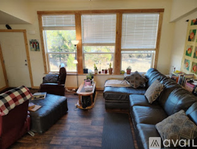 A living room with a couch, chair, and window.