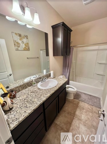A bathroom with a sink, mirror, and toilet.
