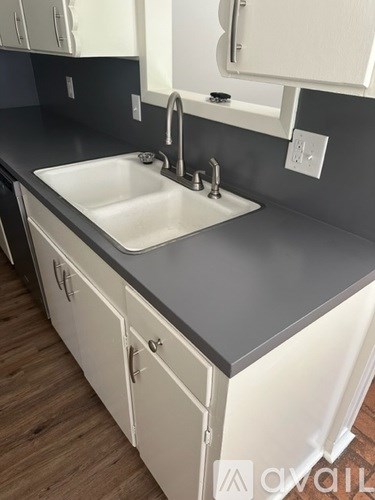 A kitchen with a sink and cabinets.