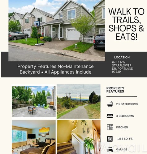 A house with a white garage door and a red door is for sale.