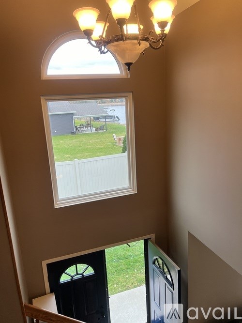 A view from a window looking out to a yard.