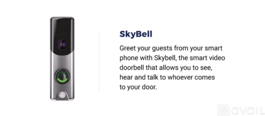 A smartphone with a video doorbell feature called SkyBell.