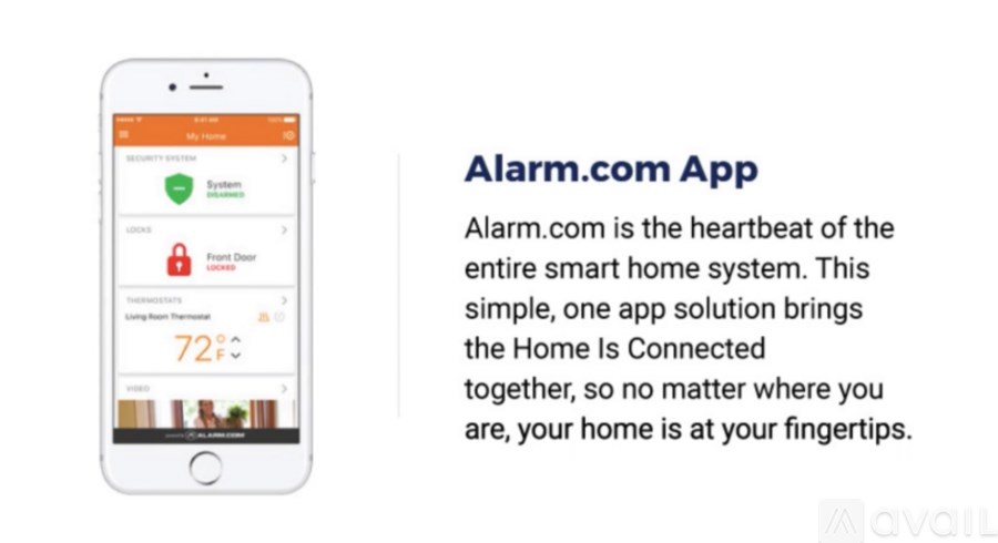 A smartphone displaying the Alarm.com App interface.