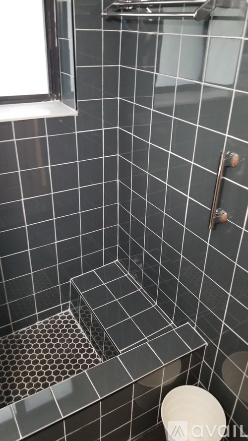 A bathroom with a toilet and a walk in shower.