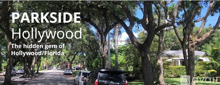 A tree-lined street in Parkside Hollywood, Florida.