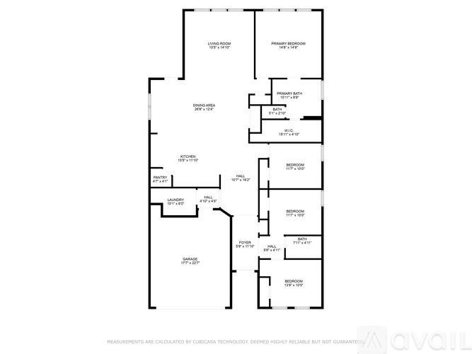 A floor plan of an apartment with various rooms and measurements.