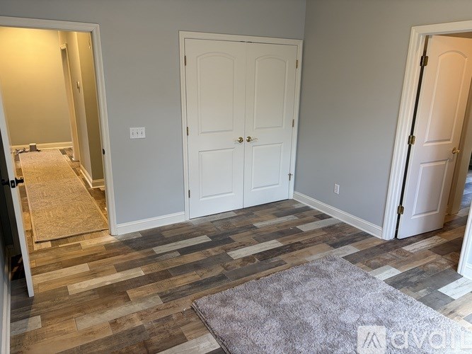A room with a rug and a wooden floor.