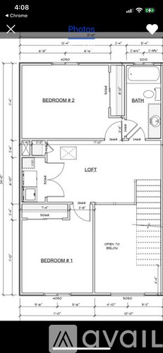 A floor plan of a house with two bedrooms, a bathroom, and a loft.