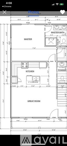 A floor plan of a house with labeled rooms such as "MASTER BATH," "KITCHEN," and "GREAT ROOM."