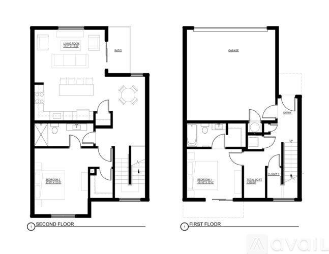 A floor plan of a two-story house with labeled rooms.