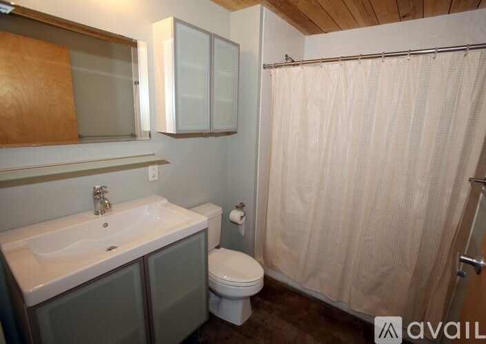 A bathroom with a sink, toilet, and shower.