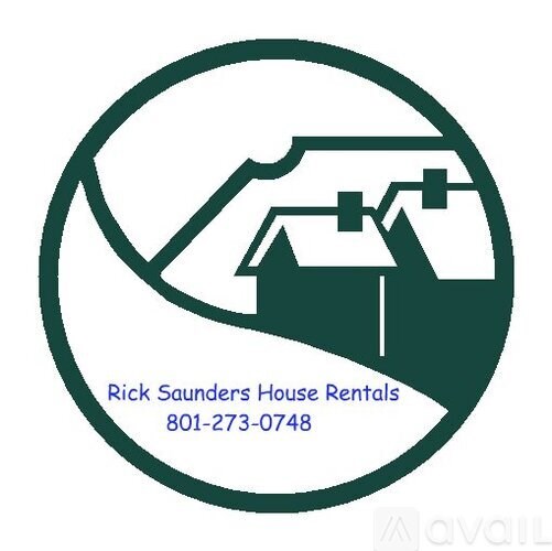 A logo for Rick Saunders House Rentals with a house silhouette and contact information.