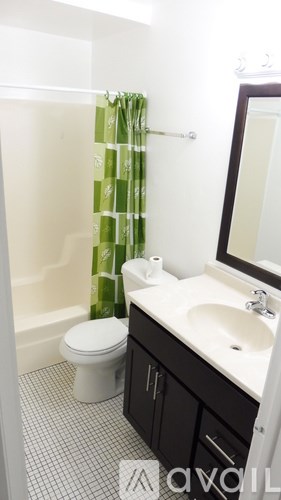 A bathroom with a toilet, sink, and shower curtain.