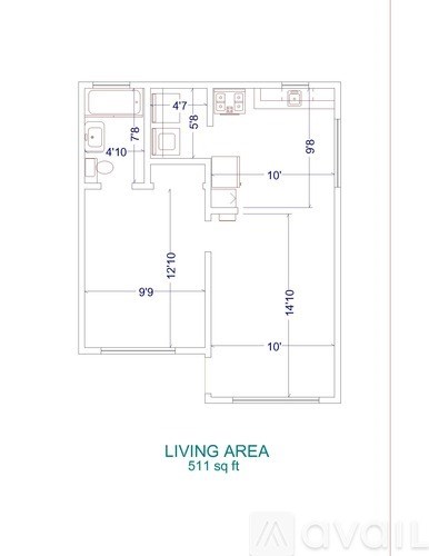 A floor plan of a living area that is 511 square feet.