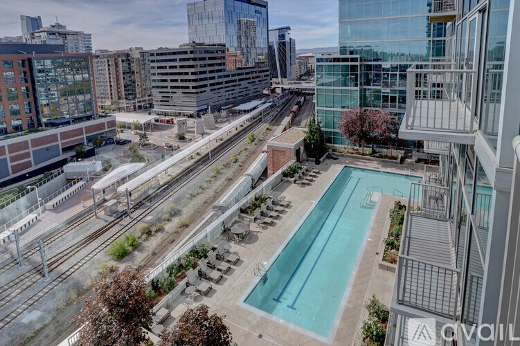 A view of a pool from a high-rise building.