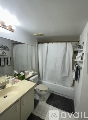 A bathroom with a toilet, sink, and shower.