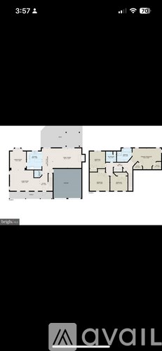 A floor plan of a house with a kitchen, living room, and two bedrooms.