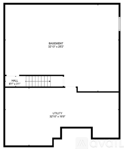 A floor plan shows a basement, hall, and utility area.