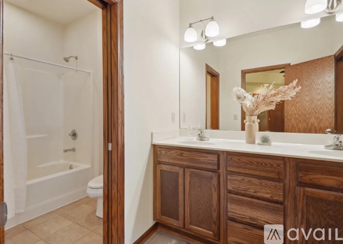 A bathroom with wooden cabinets and a white toilet.