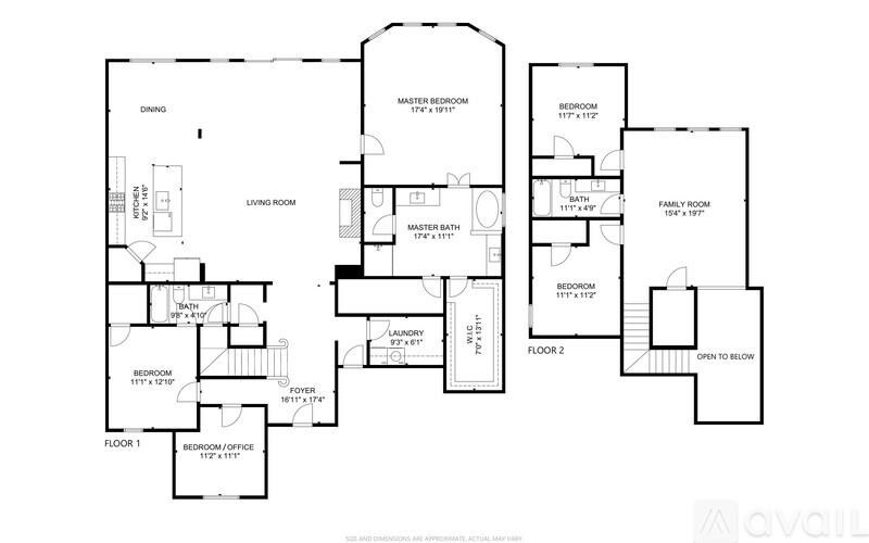 A floor plan of a house with a living room, dining room, kitchen, and multiple bedrooms.