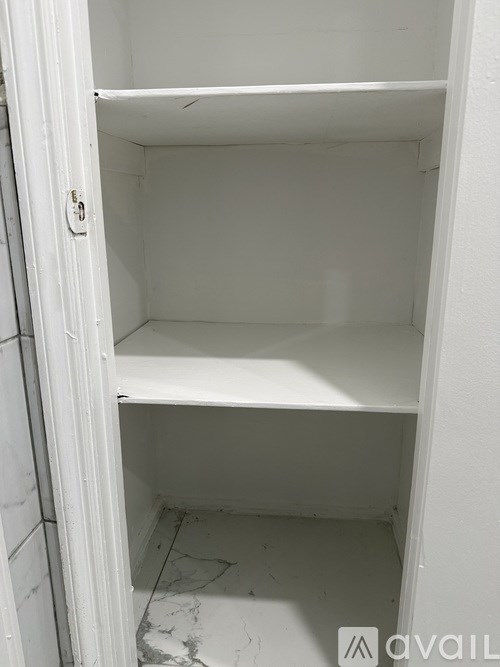 Empty white shelves in a white room.