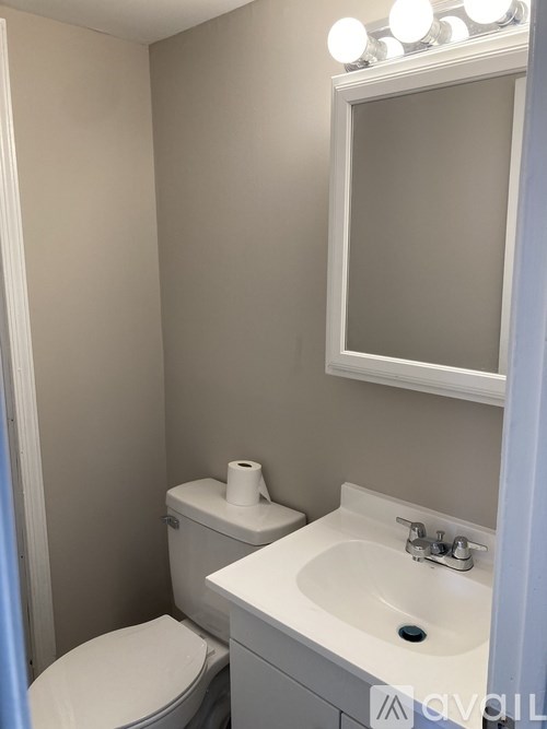 A white toilet sits next to a sink in a bathroom.