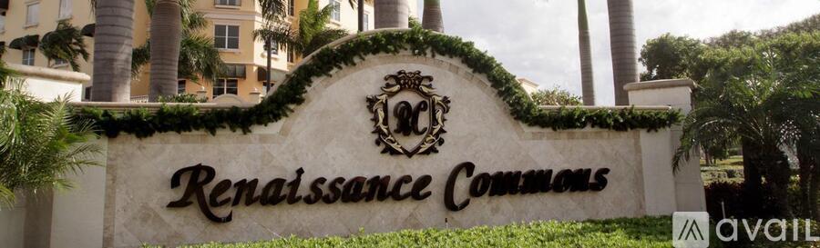 A sign that says Renaissance Commons in front of a building.