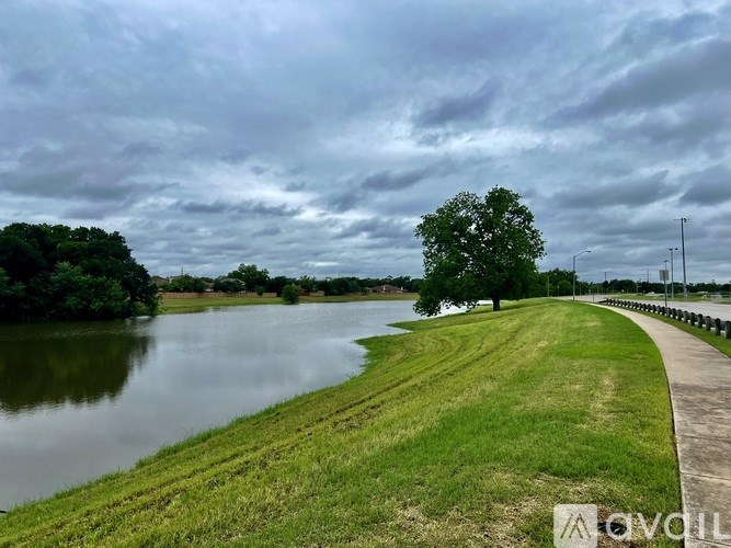 A tree stands alone on the grassy bank of a river.
