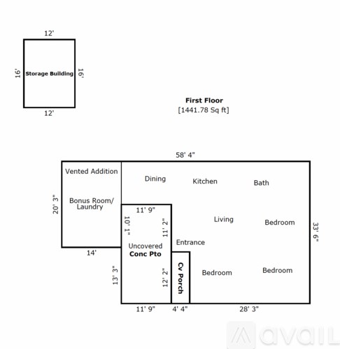 A floor plan of a house with a first floor area of 1441.78 square feet.